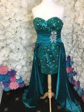 Load image into Gallery viewer, Sweetheart Sequin & Embellished Corset Back Hi-Lo Satin Formal Evening Gown Prom Dress