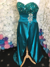 Load image into Gallery viewer, Sweetheart Sequin & Embellished Corset Back Hi-Lo Satin Formal Evening Gown Prom Dress