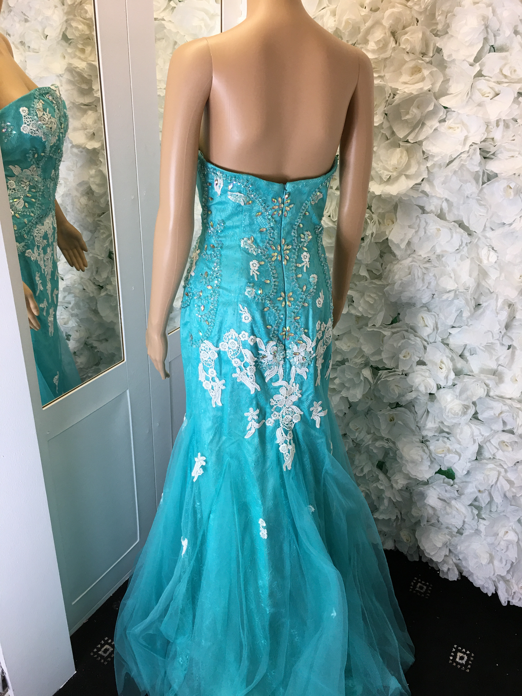 Aqua Embellished Fishtail Tulle & Lace detail Sweetheart Prom Formal Dress
