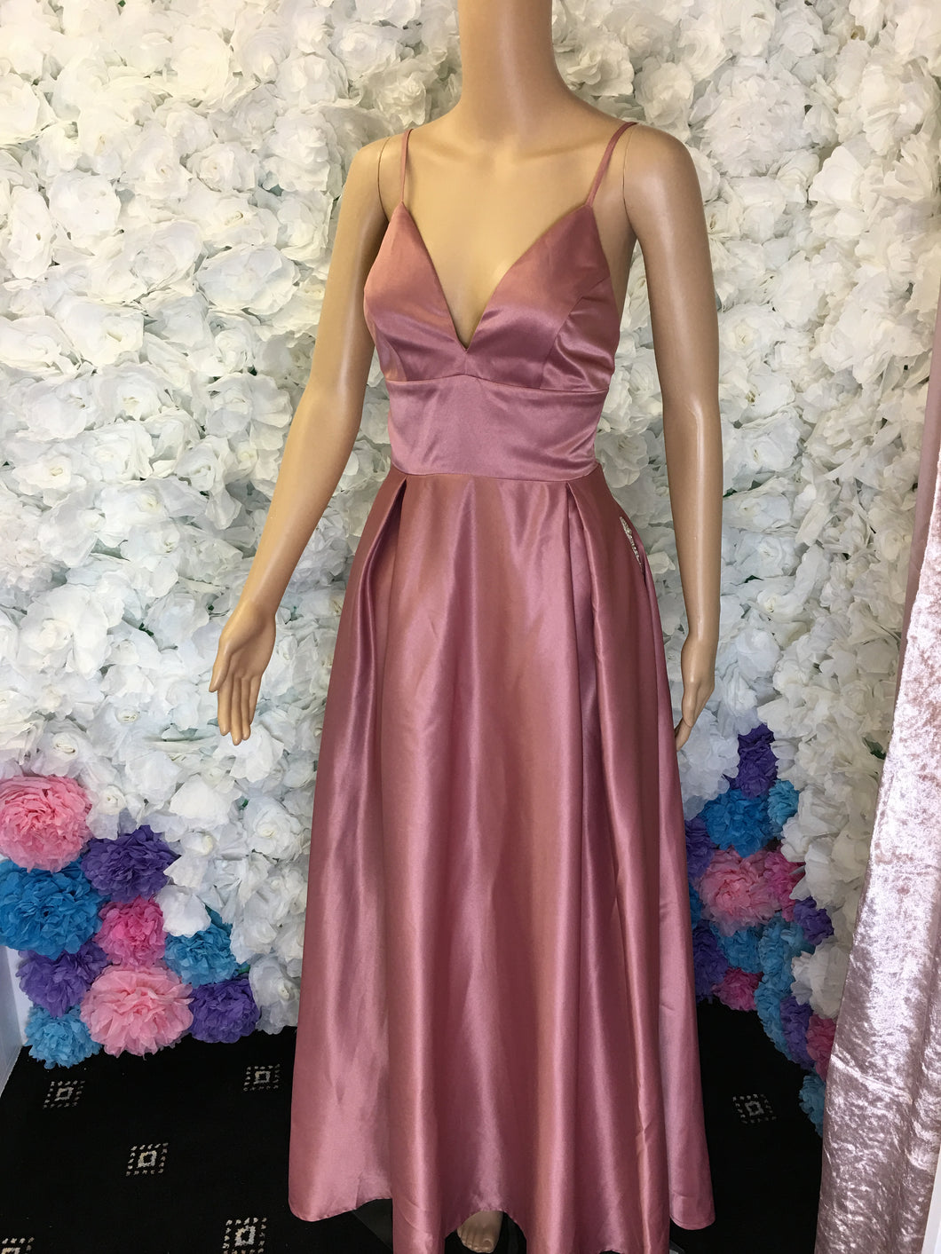 A-Line Satin Prom Dress with Pockets & Embellishments